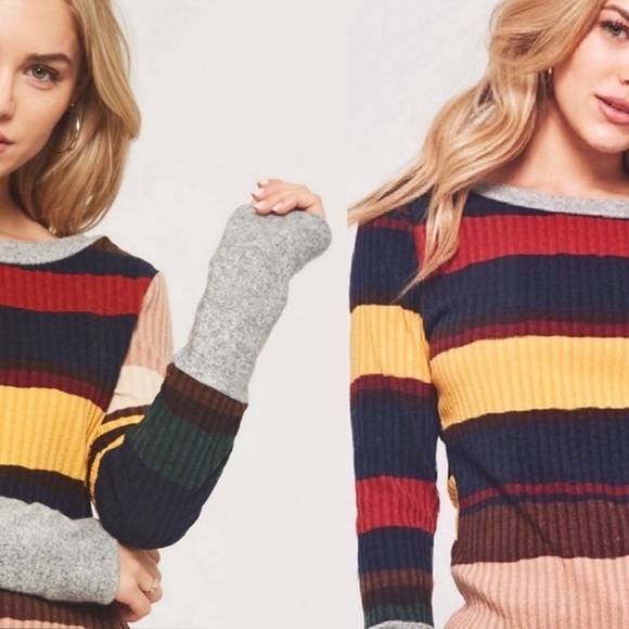 Striped Color Block Ribbed Knit Sweater - Picture 3 of 9